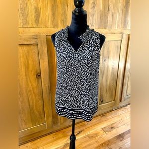 Talbots black and white foliage sleeveless blouse